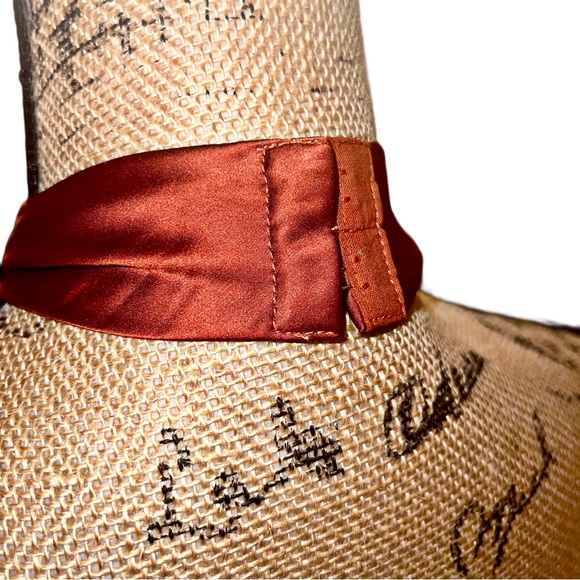 Upscale Shiny Satin Copper Tie Front Apron Halter Top - Picture 12 of 14